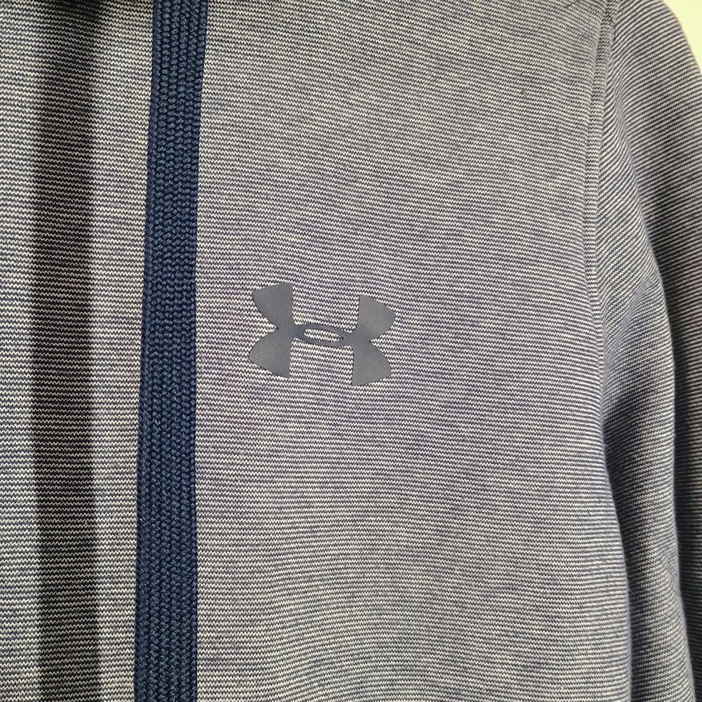 Under Armour Coldwear Hoodie Mens‎ M Cotton Navy Blue Pin Stripe Logo Sweatshirt - Picture 2 of 7